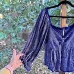 Free People  Brittnee Print Smocked Peplum Crop Top Blue Combo Size XL Photo 4