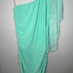 Deb Vintage Mint Green One Shoulder Ruched Dress w Rhinestone Sheer Sleeve Sz 1X Photo 0