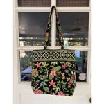 Vera Bradley  Tote Bag Botanica Black Green Pink Clean Condition Tortoise Button* Photo 1