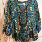 Fig & Flower / Figueroa & Flower Turquoise Boho Aztec Detailed Blouse Size Med Photo 1