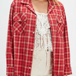 Free People NWT  Found Raw-Cut Fringe Plaid Camp Shirt - red plaid - XS Photo 0