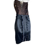 Bebe Y2K 2b Black Satin Ruffle Bustle Back Slit Straight Mini Pencil Skirt Small Business Casual Sexy Cocktail Photo 3