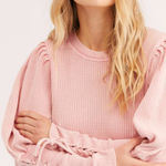 Free People WOMEN'S PINK LONG LACE-UP SLEEVE TASHA THERMAL COTTON TOP Sz small Photo 0