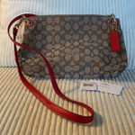 Coach Authentic Signature Crossbody Bag New tag Khaki/Red Photo 0