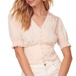 ASTR Tallulah Cropped Button Front Creamy Pink 3/4 Sleeve Blouse Top Photo 1