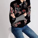 Anthropologie Moulinette Souers • Anthro Jacquard Floral Blazer black red knit jacket Photo 0