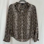 The Limited  Snakeskin Print Button-Up Long Sleeve Blouse Womens XS Brown Photo 0