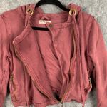 We The Free Womens Sz XS You Asked For It Moto Jacket Knit Hooded Cropped Red Photo 9