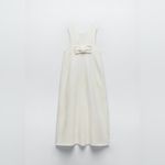 ZARA Women Ecru Sleeveless Back Tie 100% Wool Midi Round Neck Cozy Dress Sz M Photo 2