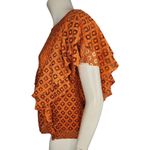 Du Jour Crew Neck Ruffle Lace Top Orange Rust Small A378507 NWOT Ruffle Sleeve Photo 4