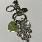Keychain Katy Von Zeeland Silver Tone Green Enamel Heart Rhinestone Fleur De Lis Photo 3