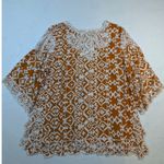 Solitaire Geometric Kaftan Tunic Top – Women's XL Rust White Lace Trim Rayon Photo 7