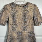 Topshop Sz 4 Metallic Gold Snakeskin Print Dress Short Sleeve A-Line Jacquard Photo 1