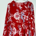 Free People  Bella Red Floral Print V Neck Tunic Mini Dress Size Medium Photo 7