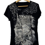 Boutique  Y2K Black Paris Leopard Eiffel Tower Short Sleeve T-Shirt S Photo 0