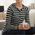 Adventura Organic Cotton Henley Long Sleeve Black White Striped Top Size XS Photo 0