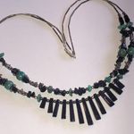 Elegant Black Shimmer Stones and Green Turquoise Beaded Boho Necklace Photo 1
