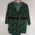 Fashion Bug Plus Size 18/20 Green Boho Tunic Top Asymmetrical Hem Sequin Waist Photo 0