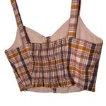 ZARA Plaid Size Large Neutral Cropped Smocked Summer Vacation Retro Faux Buttons Photo 2