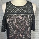 Loft  Boudoir Lace Cold Shoulder Black Nude Dress size 4 NEW NWT Photo 1