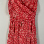 Lands' End  Women's Coral Print Sleeveless Faux Wrap Dress Size M Petite V Neck‎ Photo 0