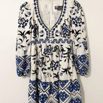 Anthropologie Sweetheart Embroidered Minidress Blue White Floral Size US 2 Photo 1