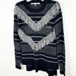 RACHEL RACHEL ROY Black Fringed Striped Long Sleeves Sweater, Size Medium Photo 5