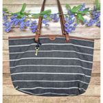 Fossil  Gray White Striped Canvas Purse Bag Leather Trim & Adjustable Straps Photo 0