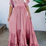 Boutique Pink V-neck Short Sleeve Fit & Flare Maxi Dress Photo 0