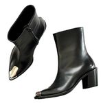 Alexander McQueen NEW Women’s Punk Smooth Leather Western Booties size 37 Black Photo 0