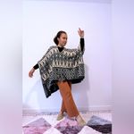 Joseph  Black and Cream Patterned Poncho Photo 4