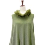 NWT La Marey 100% Cashmere Poncho Sweater Faux Fur Trim One Size Olive Green NEW Photo 6