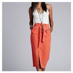 Free People  Easy Breezy Linen Cotton Midi Skirt Size 4 Coral Boho Chic Photo 2