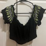 Black crop top with lime green and white tribal print. Size M Photo 1