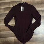Forever 21  maroon Fitted Long Sleeve Bodysuit with Mandarin Collar Photo 0
