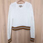 Kendall + Kylie Womens Cable Knit Sweater Size L White Cropped Preppy Classic Varsity Old Money Photo 0