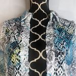 Alfred Dunner White Blue Crochet Long Sleeve Open Front Collared Top Size PS Photo 4