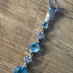 925 Sterling Silver Necklace With Blue & Clear Gemstone Pendant Photo 0