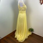 La Femme  Lemon Yellow Lace & Chiffon Gown  Embellished Dress Size 8 19882 Photo 6