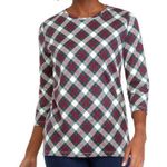 kim rogers NWT Womens 3/4 Sleeve Crew Neck Printed Shirt Holiday Tartan Plaid XL Photo 0