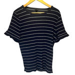 J.Crew Women’s Navy Blue Sparkly Silver Striped Stretchy T Shirt Size XXL Photo 0