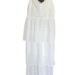 Polagram Womens White Sleeveless Semi-Sheer Polka Dot Layered Maxi Dress - Sz M Photo 0