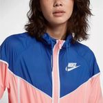 Nike Jacket Bleached Coral Pink Blue Full Zip Womens Size M Hooded Windbreaker Photo 3