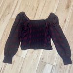 I.N. San Francisco  Plaid Top Sz. L Ruched Sheer Sleeves Cropped Elastic Back (172) Photo 8