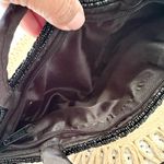 Vintage Black Satin Red Floral Top Handle Evening Bag Beaded Fringe Small Boho Photo 7