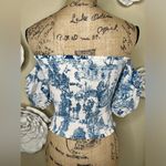 Gianni Bini Ivory/Blue French Toile Print Off Shoulder Blouse Size Extra Small Photo 12