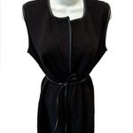 J. McLaughlin Longline Merino Wool Vest Size S Leather Tied Trim Black Classic Photo 0