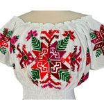 Mexican Embroidered Peasant Blouse Floral Ethnic Authentic White Smocked Top S/M Size undefined Photo 2
