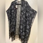Black and White Paisley Fringe Kimono Scarf | Wrap Photo 1
