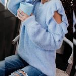 VICI Blue Moon fuzzy cozy boho ruffled open shoulder sweater size L Photo 14